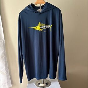 Ocean+Coast Navy Blue Hoodie with Yellow Graphic